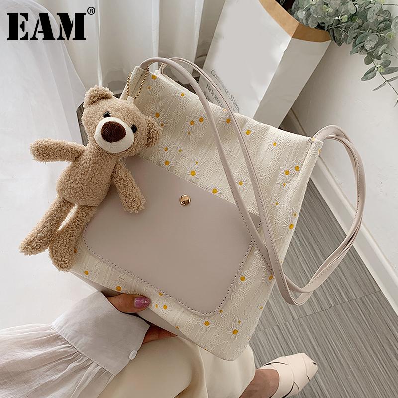 

[EAM] Women New Large Capacity Bucket Student Canvas Personality All-match Crossbody Shoulder Bag Fashion Tide 2021 18A1112, Black