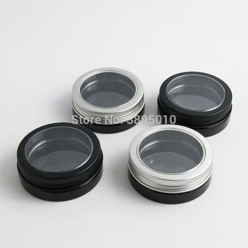 

30g Travel Empty Black Pet Skin Care Cream Jar With Window Metal Lids 1oz Cosmetic Container F1057