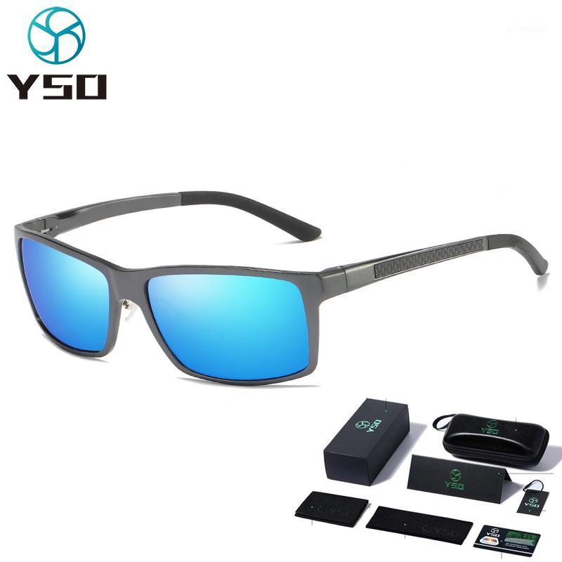 

YSO Blue Lens Sunglasses Men For Car Driving UV400 Protection Glasses Rectangle Aluminium Mag Frame Sunglasses Polarized 80211