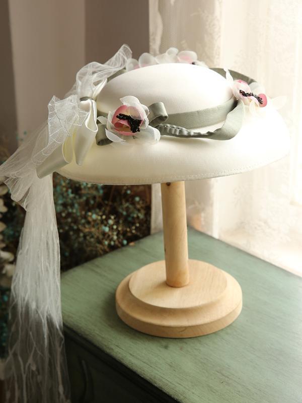 

Vintage Satin Fascinator Headwear Women Large Wedding Bride Hat With Mesh Ladies Fairy Flower Gauze Bowknot Fedora Headdress1, White