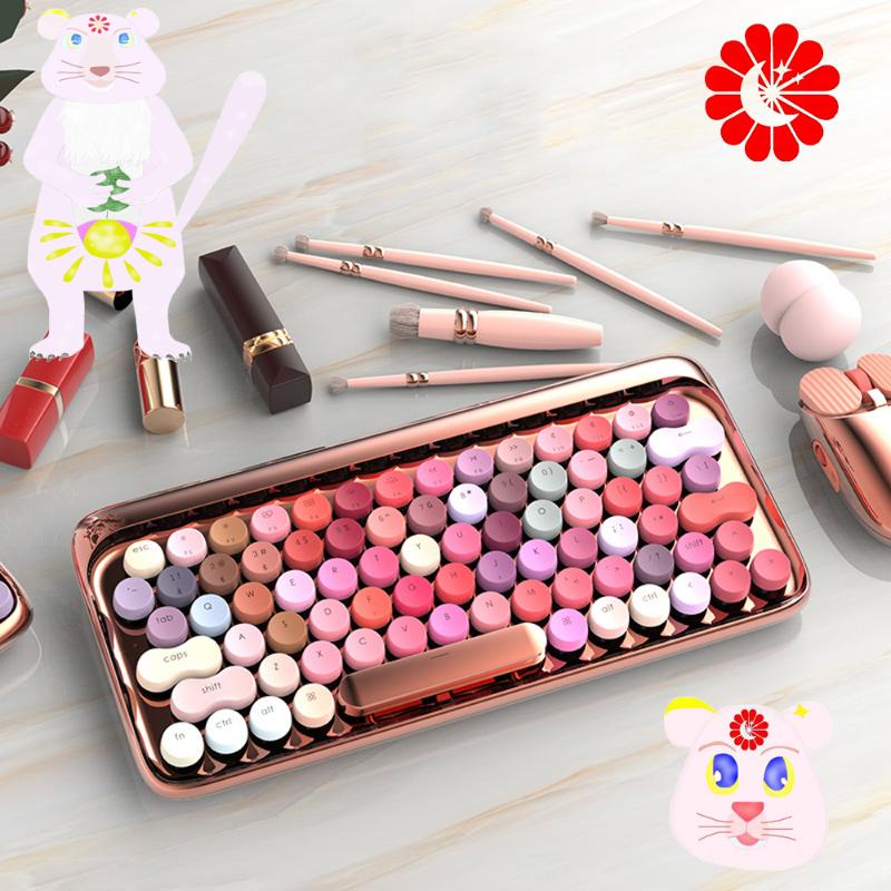 

Cute lipstick rose gold color wireless bluetooth mechanical keyboard brown switch with backlight mechanical keyboard