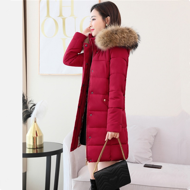 

2021 New Deer quality feather down winter jacket female fur collar with cold hood parker thick coat 4xl plus size, Black