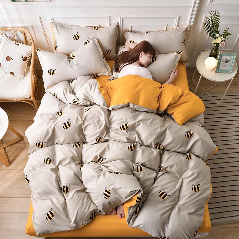 

birthday present Pastoral fitted sheet AB side duvet cover Bedding Set bed fitted sheet pillowcase & duvet cover set1, B44