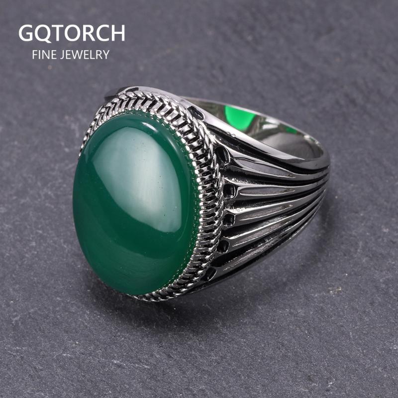 

Real Pure 925 Sterling Silver Turkish Rings For Men Hollow Retro Rings With Stones Black Red Onyx Original Color Anelli Uomo