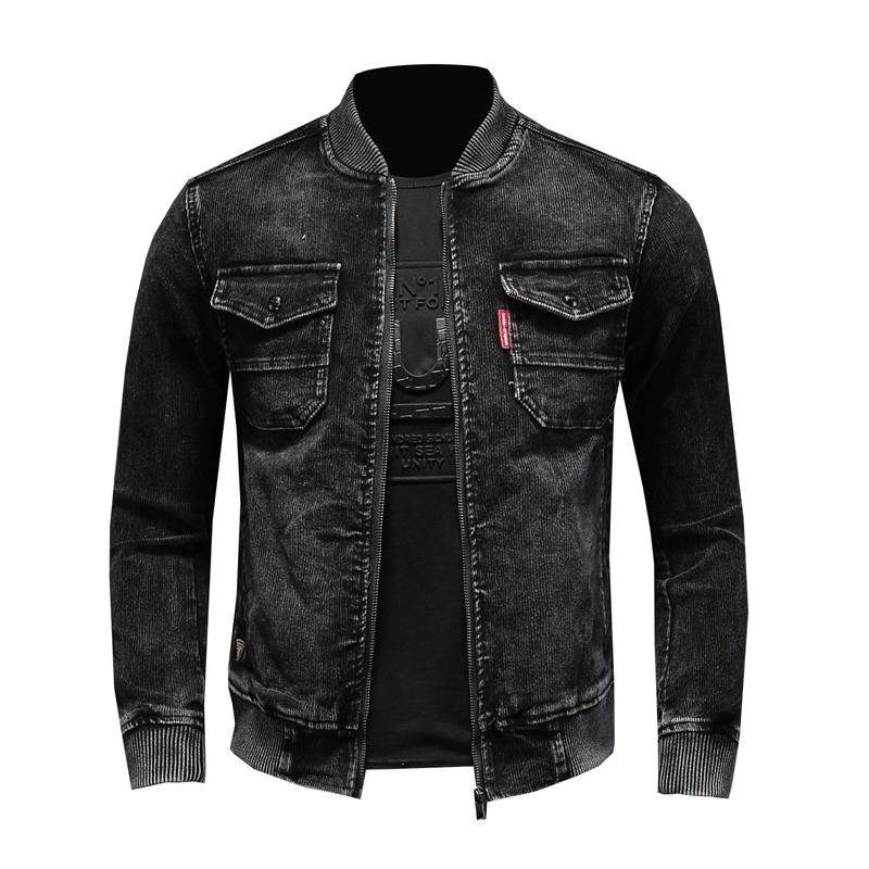 

2020 spring and autumn corduroy jacket men's retro fashion stand-up collar zipper men's denim jacket top, Black