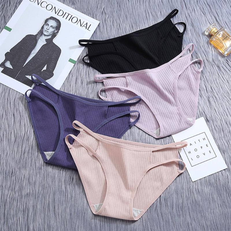 

Sexy Women Panties Cotton Crotch Lingerie Female Solid Color Hollow Out Underwear Breathable Briefs Low-Waist -XL, Black