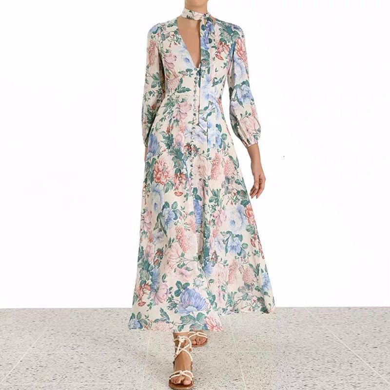 

New Luxury Bed Printed Dresses of the Maxi Long Women Decorated in v Autumn Designer Arc Cotton Holiday Party Runway Clothes Ox6c, Clear