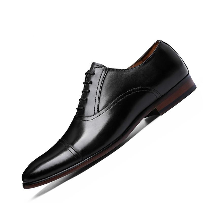 

Brand Full Grain Leather Business Dress Shoes Men Retro Patent Genuine Leather Oxford Shoes for Men EUR Size 38-47 Formal, Black