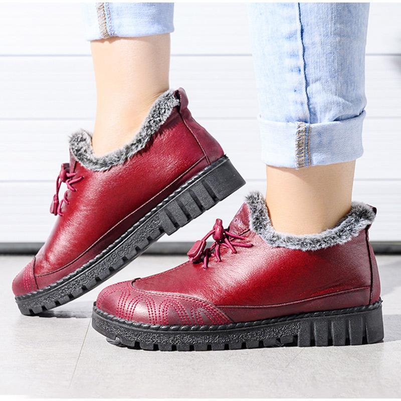 

Fur Snow Boots Winter Women Waterproof Ankle Shoes Warm Ladies Plush Casual Platform Ladies PU Leather Lace Up Female Footwear1, Black