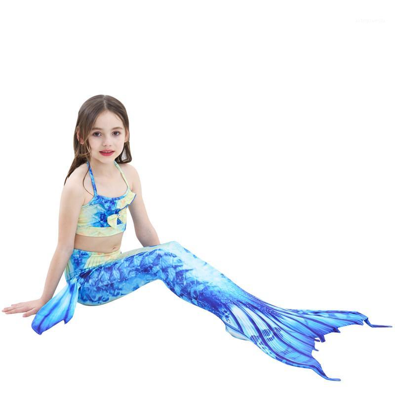 

Baby Girls Clothes Yellow Blue Tails Swimming Dresses Cosplay Costume Beach Swimsuit 3-PCS Suit Casual Dress1 Girl's