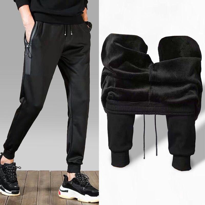 

Men's Plus Size -5XL Winter Warm Pants Outside Fleece Joggers Thicken Sweatpants Heavy Zipper Trousers Men Loose Sweat Pants, Black