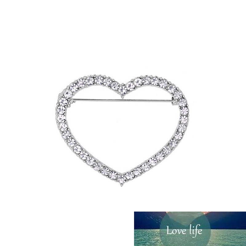 

New Arrival Rhinestones Pave Hollow Heart Shape Brooch Pins