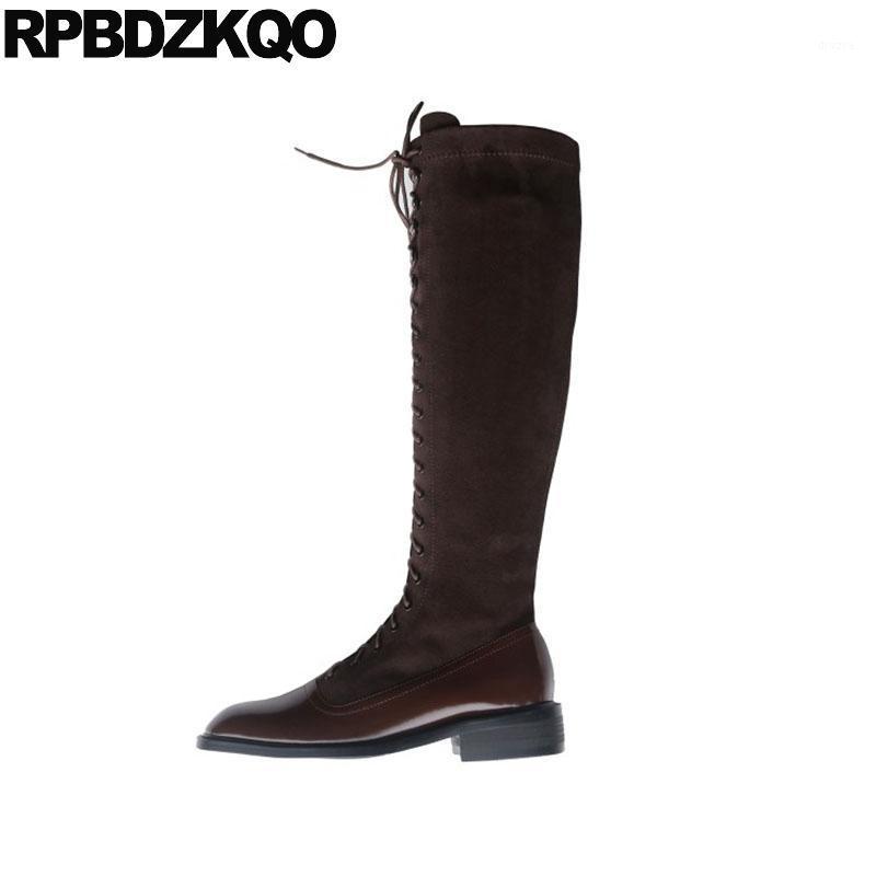 

tall knee high 2020 lace up long shoes brown black brand women winter boots genuine leather chunky suede size 34 patent quality1