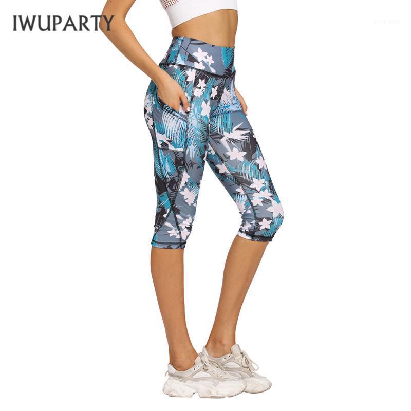 

IWUPARTY Women Patchwork Leggings with Pocket High Waist Floral Fitness Stretch Calf Length Pants Summer Running Casual Leggins1, Blue