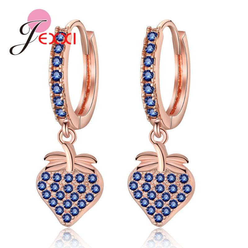 

Luxury Shining Strawberry Eardrop Earrings for Women + Cubic Zirconia Rose Gold Silver Color Fashion Jewelry