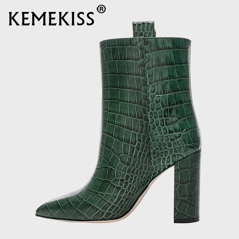

KemeKiss Short Boots Women Plus Size 35-48 Winter High Heels Ankle Boots Fashion Stone Pattern Pointed Toe Casual Shoes Women1, Black