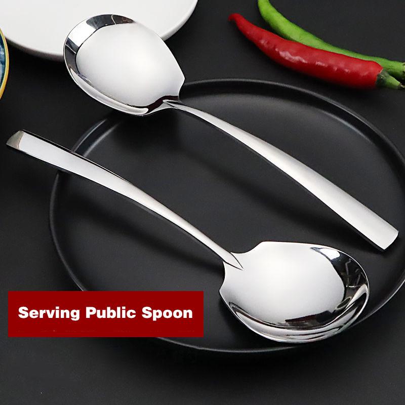 

8.7" Large Stainless Steel Buffet Serving Spoon Soup Public Spoon Thickened Stirring Tablespoon Western Restaurant Round Spoons