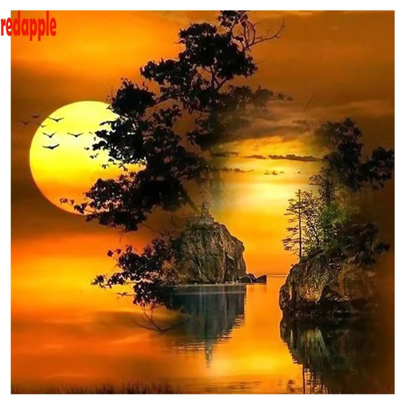 

5D Diy Diamond Painting Landscape Sunset Cross Stitch moon night Diamond Mosaic Craft Embroidery Needlework Paintings