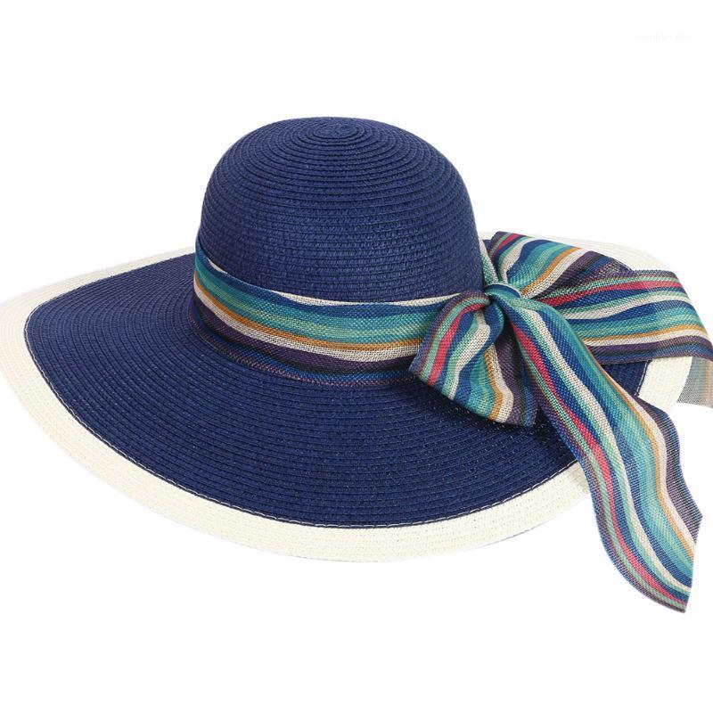 

Women Casual Fashion Sun Hat Adults Large Straw Cap Travel Holiday Beach Bow Wide Brim Foldable Summer Floppy1, Beige