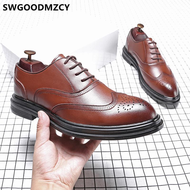 

leather shoes men classic brown dress Coiffeur brand men brogue shoes italian wedding dress 2020 elevator for ayakkabi1, No elevator shoes