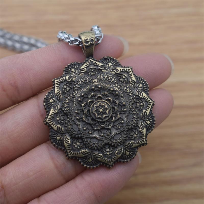 

12pcs Om Lotus Mandala pendant Necklace Tibetan Buddhist Protection Amulet Religious jewelry