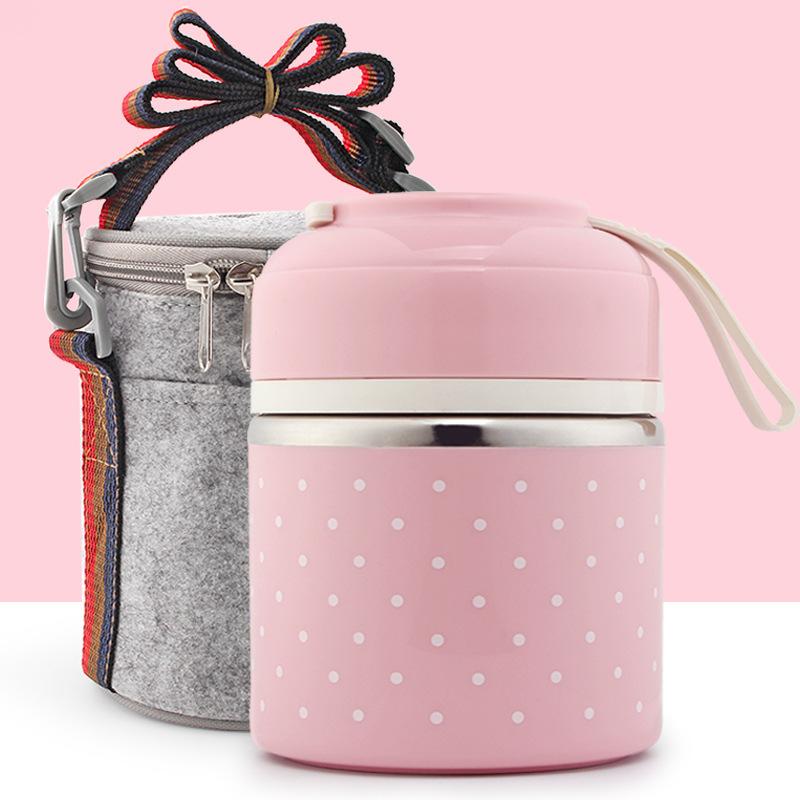 

1pcs Functional Pattern Lunch Box Bags Gray Felt Bento Boxes Accessory Large Capacity Portable Heat Preservation Package Round