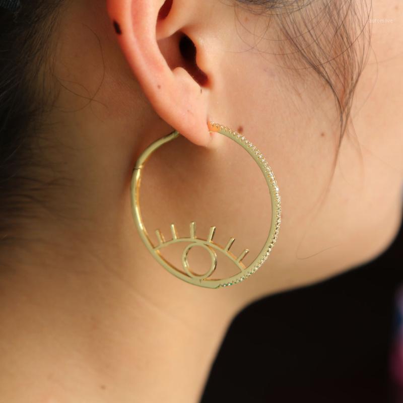 

Fashion Turkish evil eye hoop earrings hollow circle earring chic women modern gifts micro pave shiny cz girls cute jewelry1