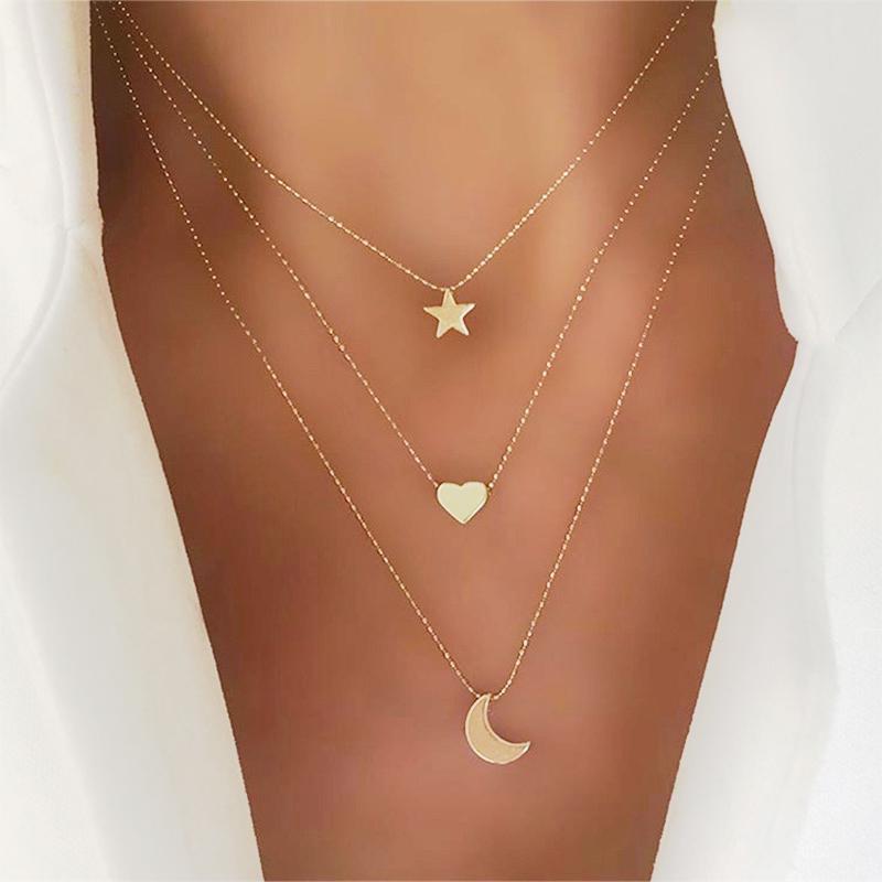 

Bohemian Cross Star moon Necklaces For Women Heart Choker Pendant Layered Necklace 2020 Ethnic Multilayer Fashion Jewelry