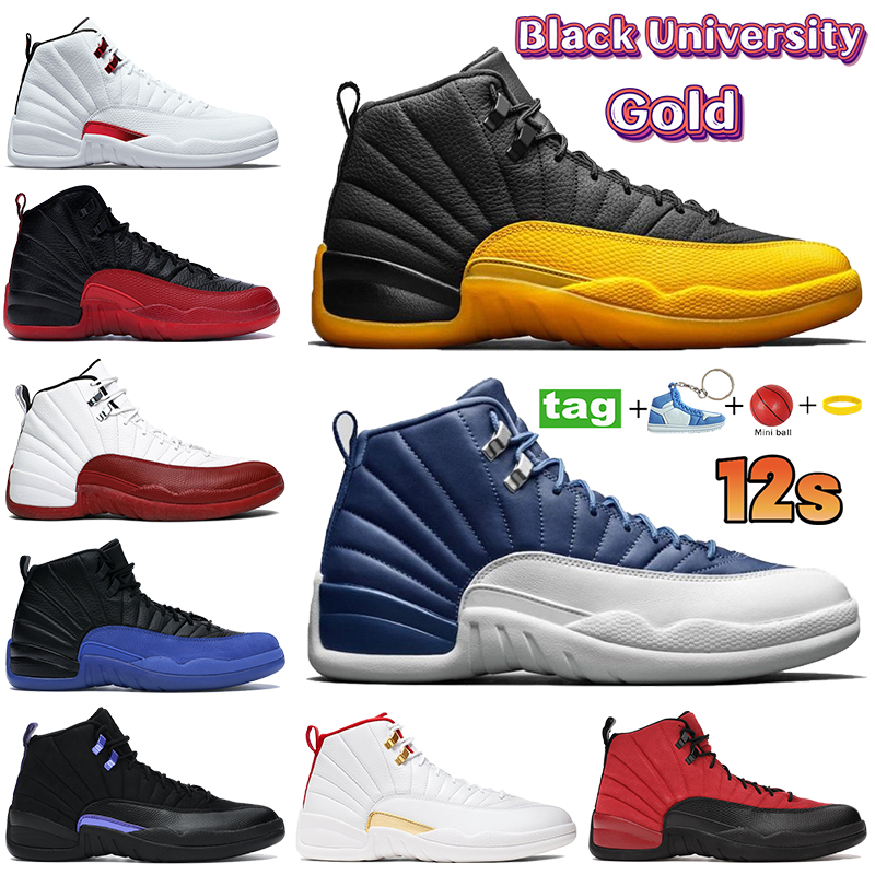 

Fashion 12s mens 12 basketball shoes Black University Gold Dark Concord indigo white dark grey Reverse Flu Game low easter Fiba men sneakers trainers Size 40-47, Bubble wrap packaging