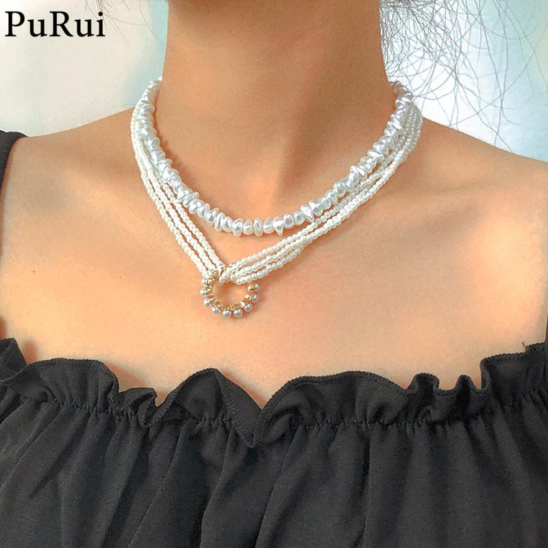

Purui Elegant Pearl Layered Necklace Baroque Irregular Pearl Beads Chain Choker Necklace Boho Vintage Wedding Party Jewelry Gift