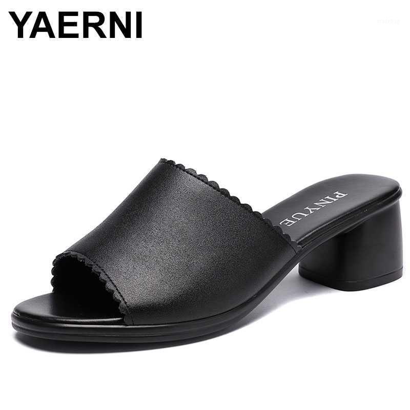 

YAERNIWomen Slipper 2020 Ladies Summer Slippers Shoes Women High Heels Fashion Summer Genuine Leather Shoes1, Black