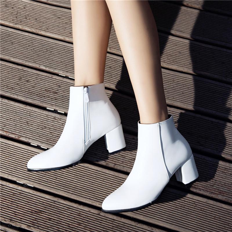 

Fashion Autumn Winter Women Boots Side Zipper Comfortable mid High Heels Shoes Woman Pointed Toe Ankle Boots Zapatos Mujer 33-43, Brown