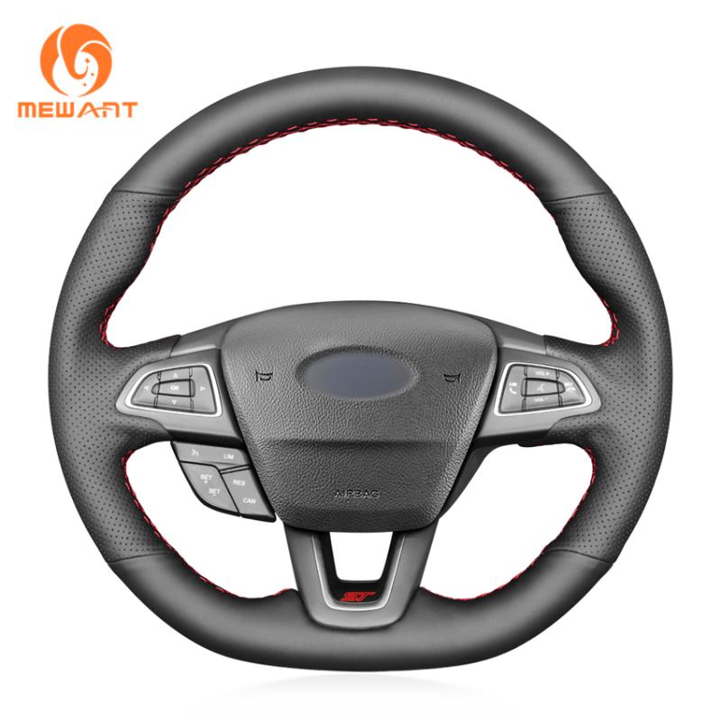 

MEWANT Black Genuine Leather Steering Wheel Cover for Focus ( | ST | ST-Line) Kuga (ST-Line) Ecosport (ST-Line