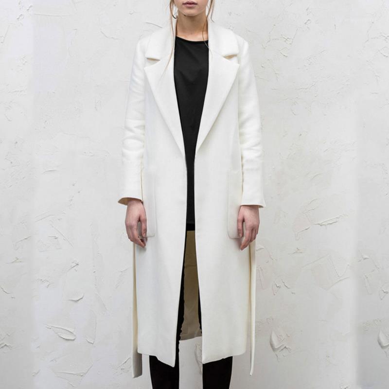 

Fall Women Winter Coats Jackets Vintage Elegant Long Sleeve Oversized Wool Coat Lapel Casual Runway Long Overcoat1, White