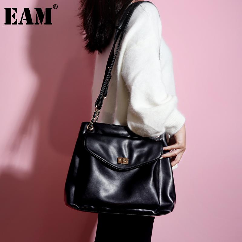 

[EAM] Women New Large Capacity Tote Bag Brief PU Leather Personality All-match Crossbody Shoulder Bag Fashion Tide 2021 18A1441, Black