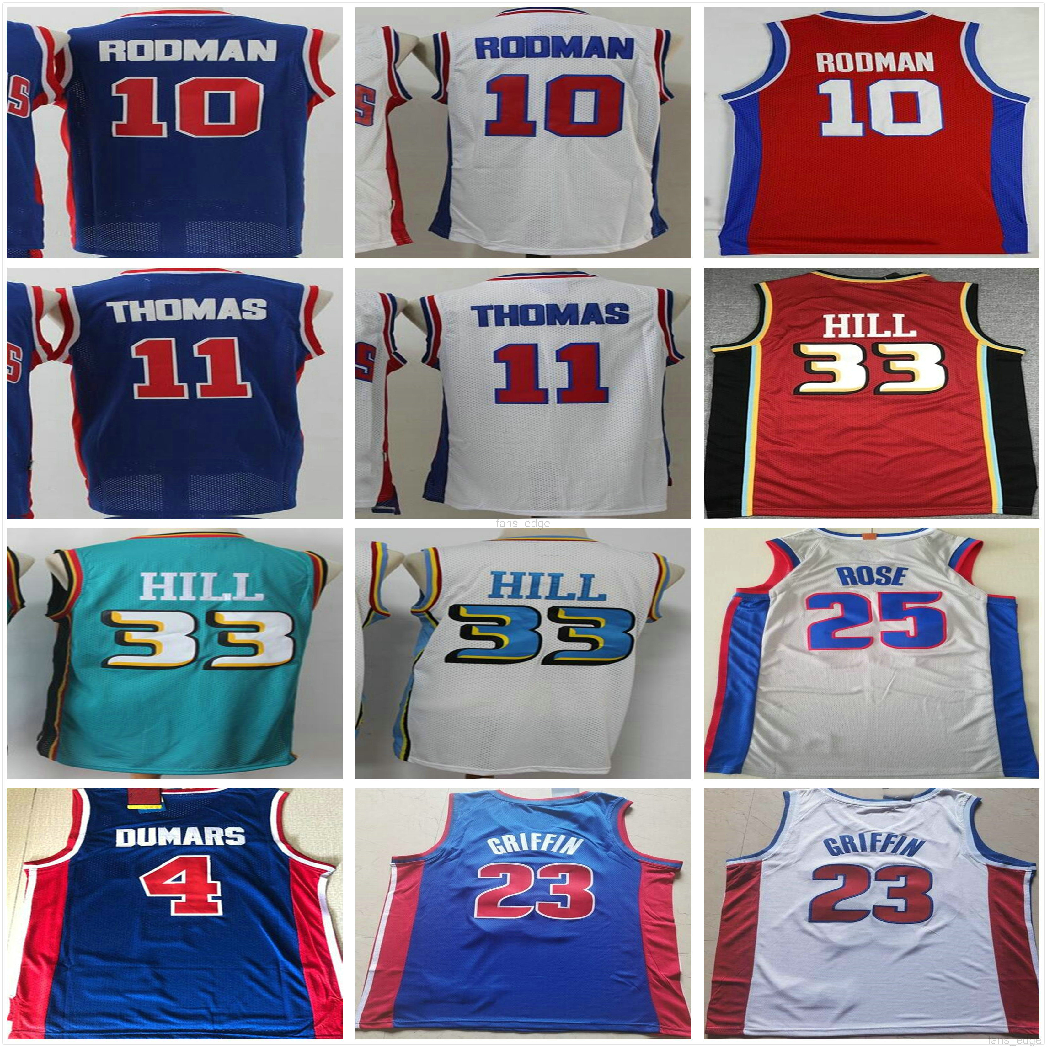 

Retro Vintage Classic Dennis 10 Rodman Isiah 11 Thomas Grant 33 Hill Joe 4 Dumars Mens Derrick 25 Rose Blake 23 Griffin Basketball Jerseys, Black
