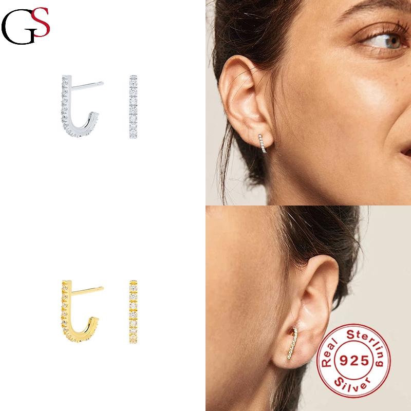 

Stud GS Single Row Zircon Earring For Women All-match Piercing Sterling 925 Silver Boucle Oreille Femme Fashion Jewelry Gift