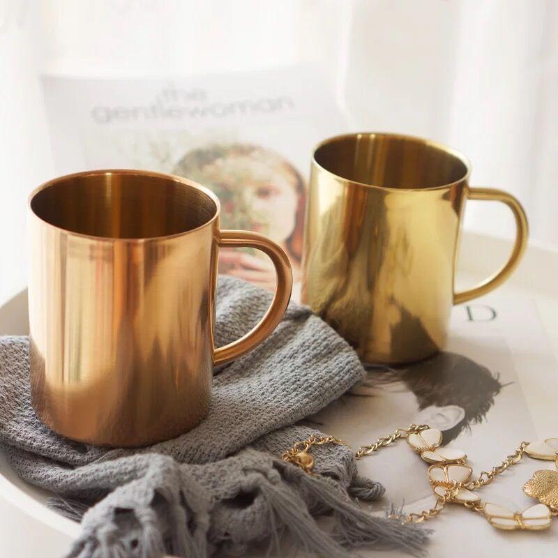 

Stainless steel 304 copper-plated mug double-layer insulation with handle gold coffee cup, Rose gold