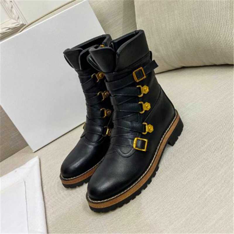 

Cross Wide Band Boots Rivet Mid-Tube Boots Metal Buckle Short Side Zipper Locomotive Low-Heeled Women's Shoes, As show