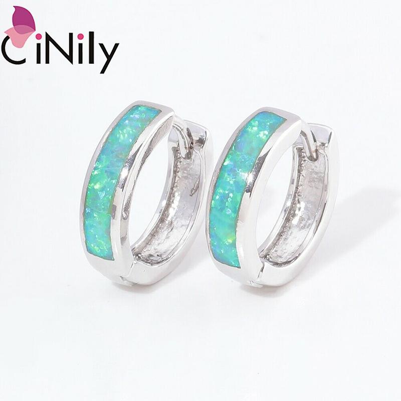 

CiNily 2021 White & Blue & Pink Green Fire Opal Hoop Earrings Silver Rose Gold Color Mini Round Circle Korean Jewelry Female