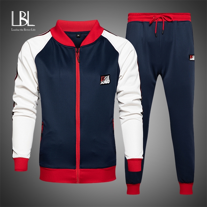 

Fashion Men' Tracksuit Casual Sweat Suits Male Sportswear New 2 Piece Sport Suits Set Men Sweatshirts + Pants Streetwear 201109, Dark blue tz48