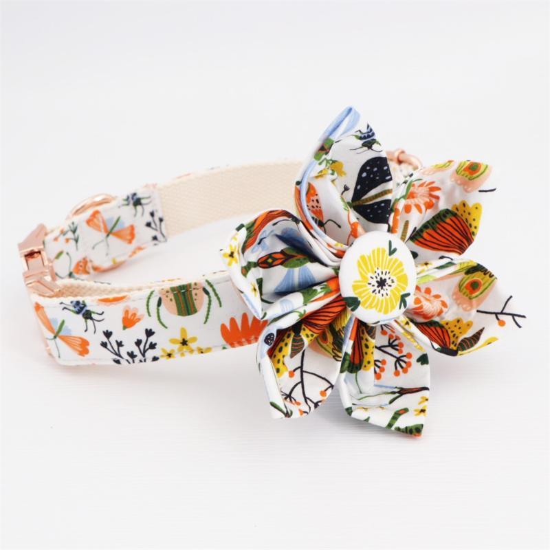 

Nice insect dog flower and leash set for pet dog cat with rose gold metal buckle1
