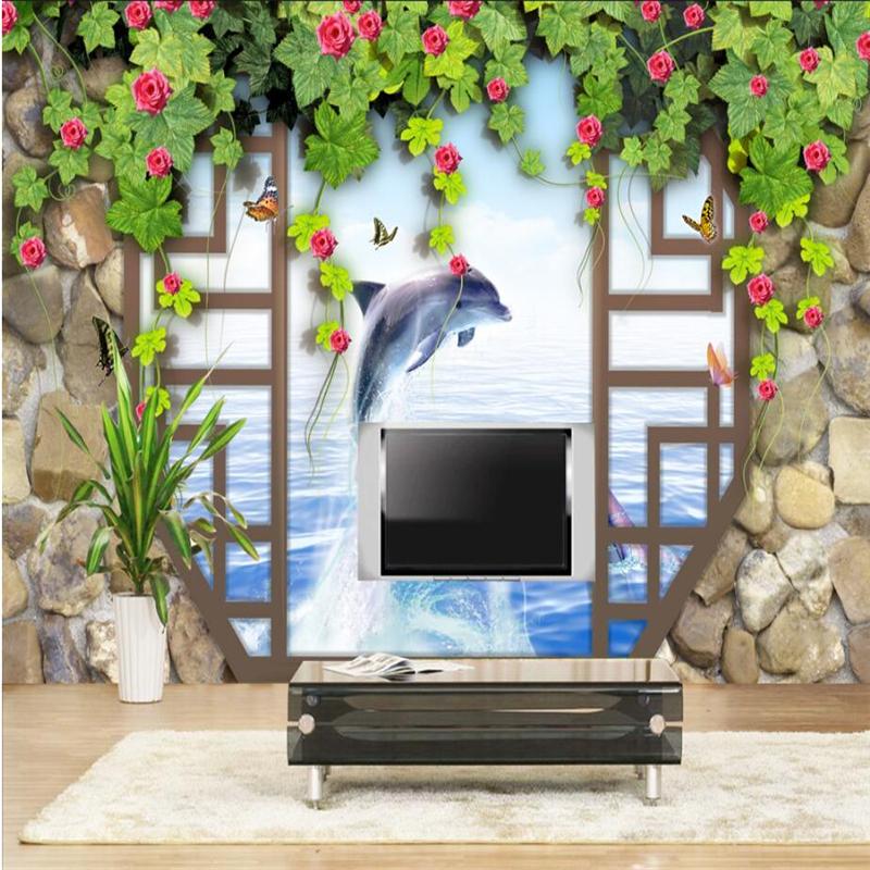 

Modern Wallpapers for Walls 3D Wall Murals Photo Wallpapers for Bedroom Living Room Flower Leaf Wall Papers Home Decor Dolphin, As shown