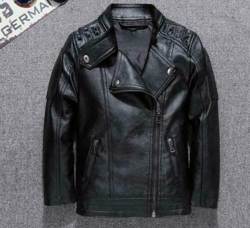 

2020 Kids Boys Girls Biker Motorcycle Rivet Leather Jacket School Trench Coat Jacket, Black (thin)