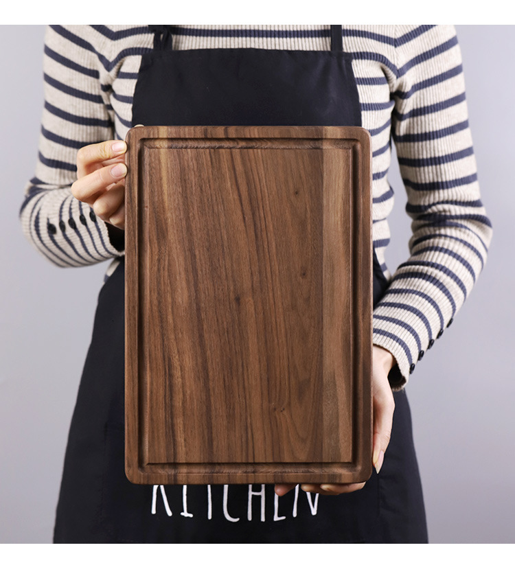

2021 New Black Walnut Rectangle Pizza Chopping with Handle Solid Wood Unpainted Household Cutting Board Slotted Steak Plate Bread Wjto