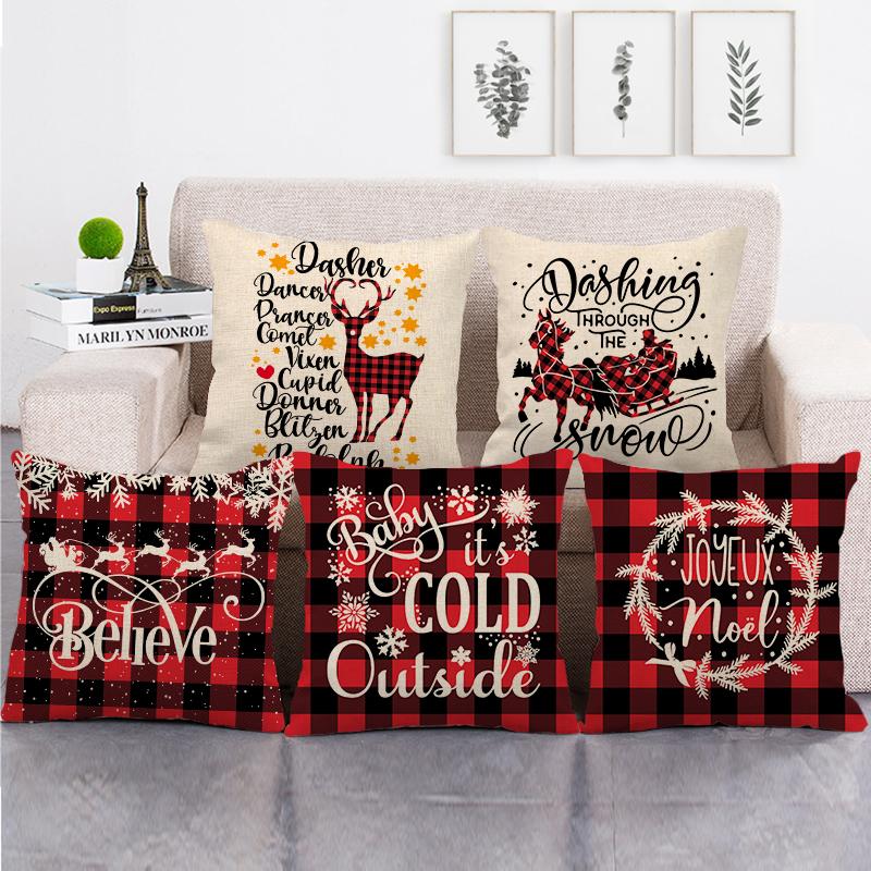 

45cm*45cm British style Red lattice christmas tree design linen/cotton throw pillow covers couch cushion cover home decor pillow
