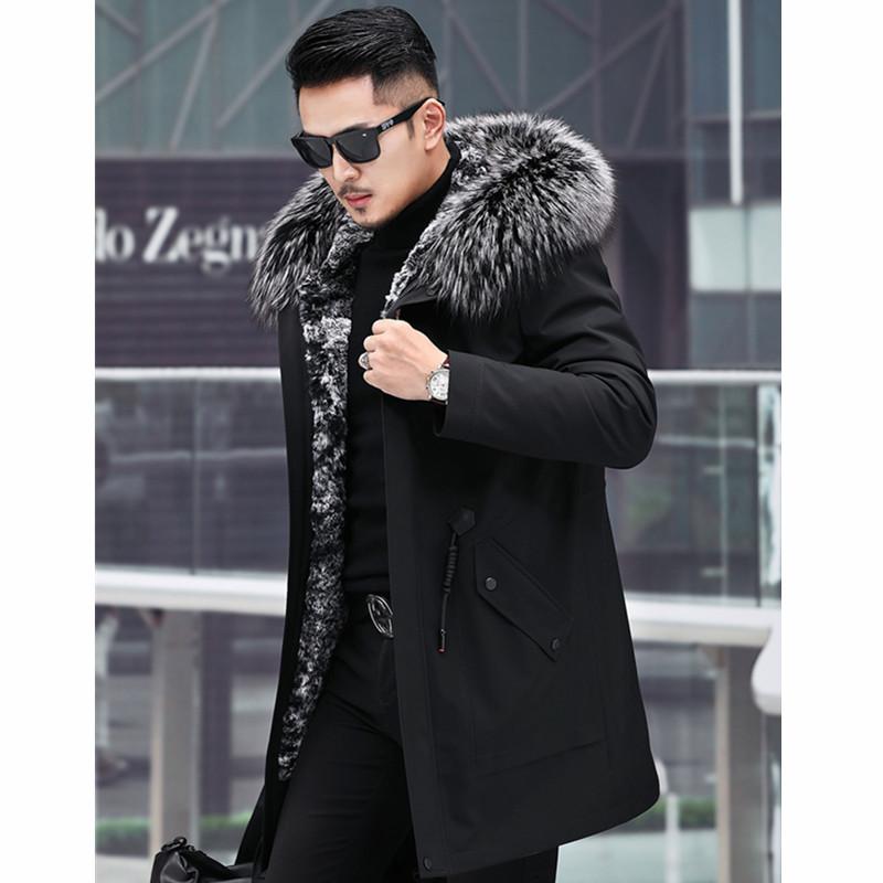 

Mink Coat Raccoon Collar Winter Jacket Men Real Fur Parka Plus Size Casaco 5-1205 YY1160, Rex fur liner