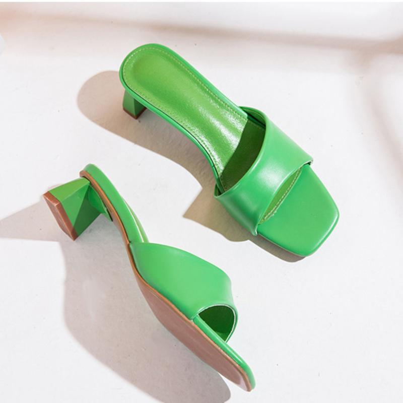 

Open Slides Slippers Summer Women Toe Low High heels Shoes Sandal Female Leisure Beach Green White Flip Flops size 41 421, Brown