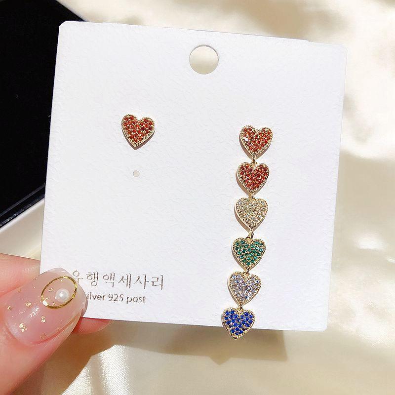 

Micro Paved Cubic Zirconia Heart Earrings Gold Color Colorful CZ Crystal Dangle Earrings for Women1