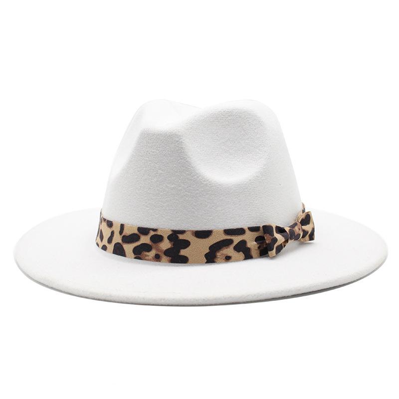 

2021 spring and autumn new men's imitation cashmere leopard print wedding hat party casual flat brim hat men and women jazz